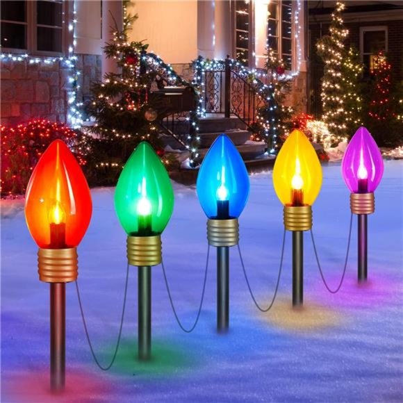 Holiday Jumbo C9 Christmas Lights With Pathway Marker Stakes 85 Ft